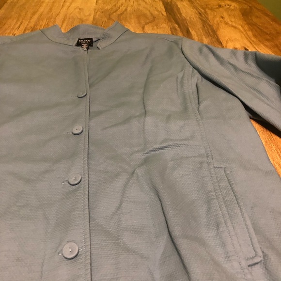 Eileen Fisher Light Blue Stretch Textured Button Jacket Pockets Large Petite - Picture 4 of 10